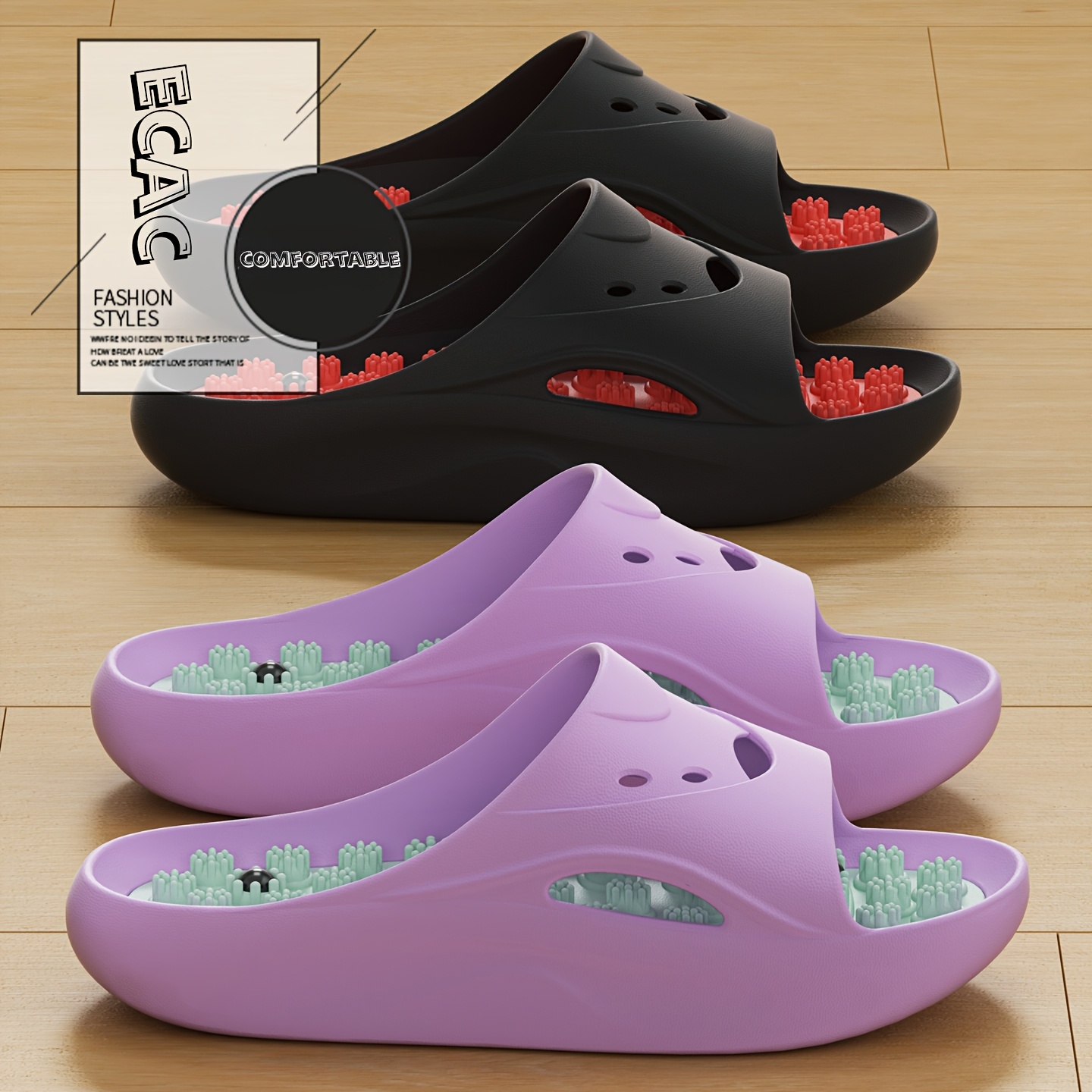 Water Shoes - 女性男性用EVAマッサージスリッパ厚底バスルームスライド滑り止めシャワーサンダルソフトクッションホーム屋内屋外ビーチシューズ