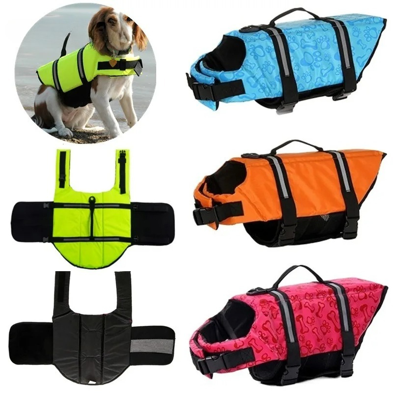 Life Jacket - 夏犬ライフジャケット反射調節可能な大型犬水着安全ベストサーフィンヨット強化された浮力ペットライフジャケット
