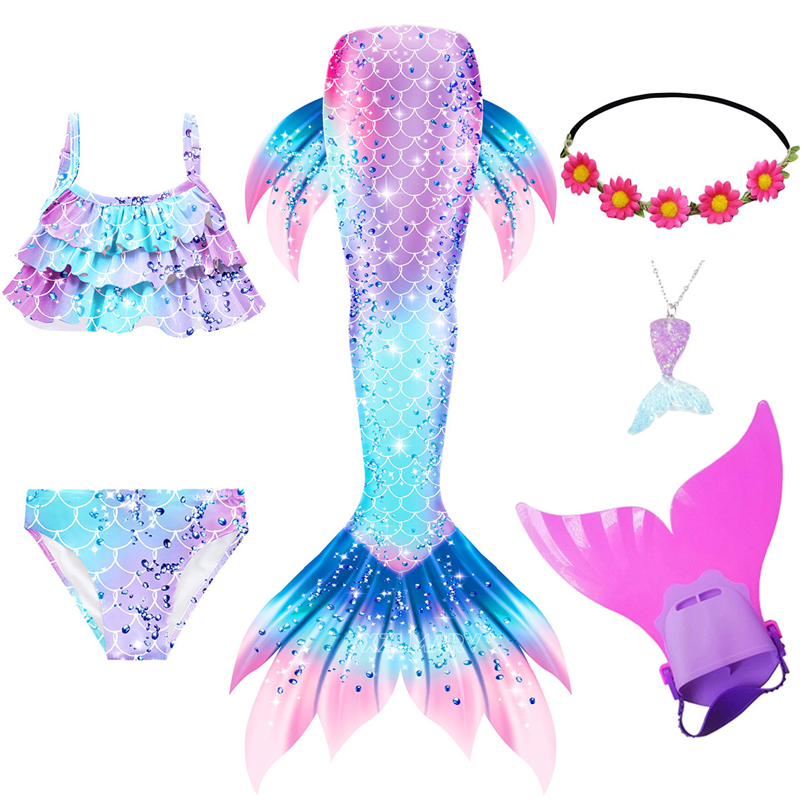 Swim Fins - 6 ピース/セットアリエル女の子水泳マーメイドテールモノフィンフィン付きマーメイドコスチュームコスプレビキニクリスマスギフトファンタジー水着