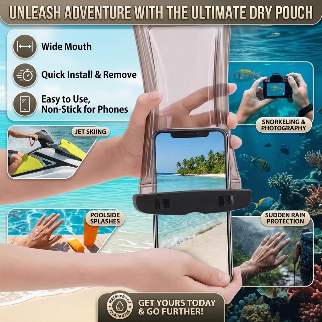 Dry Bag Waterproof - クリア防水携帯電話ケース ドライバッグポーチ iPhoneスマートフォン用 アウトドア スイミングプール ビーチ