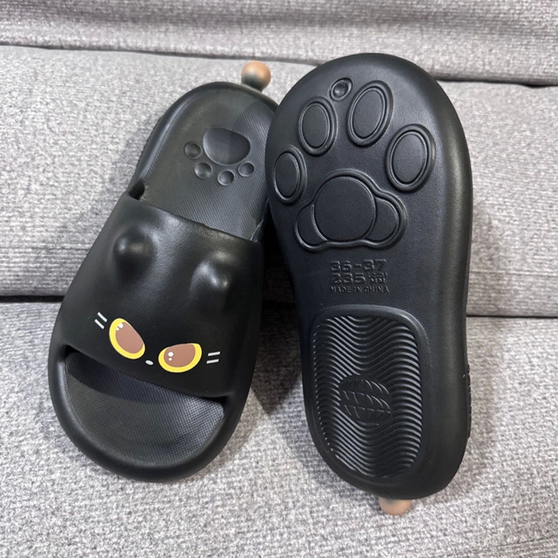 新しい可愛い3D黒猫の足型スライドサンダル レディース ソフ - Water Shoes のレビューと価格