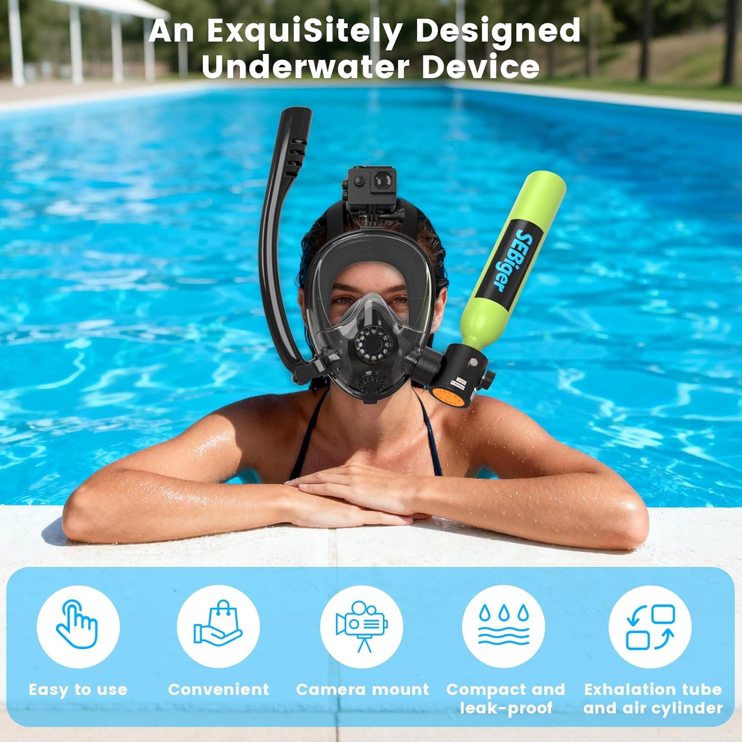 ミニスキューバタンク0.5L、フルフェイスシュノーケルマスク - Snorkel Set のレビューと価格