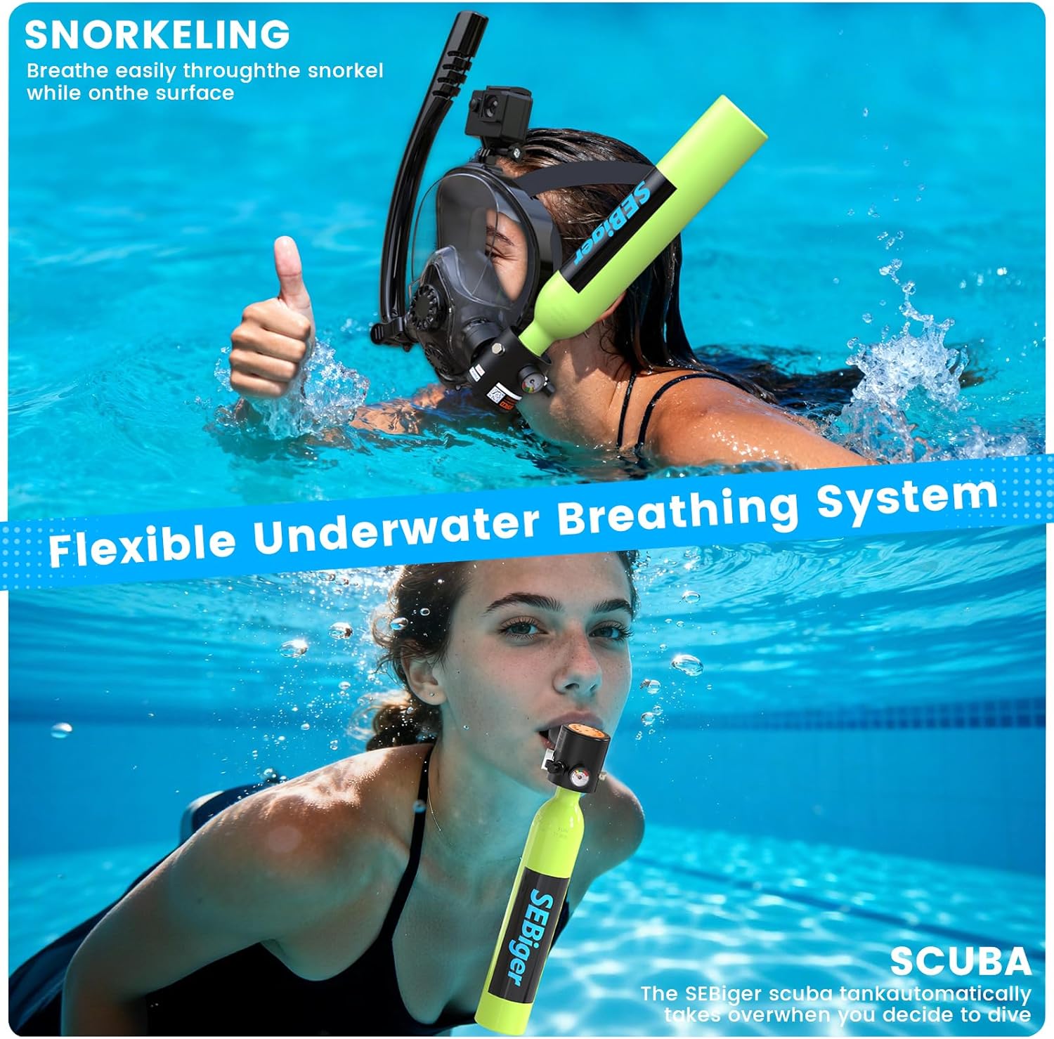 ミニスキューバタンク0.5L、フルフェイスシュノーケルマスク - Snorkel Set のレビューと価格